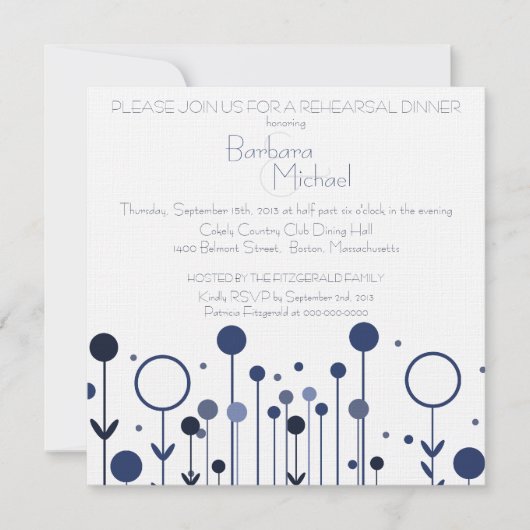 Invitation Simple Blue Floral Dot Moderne Dîner de répétition (Devant)
