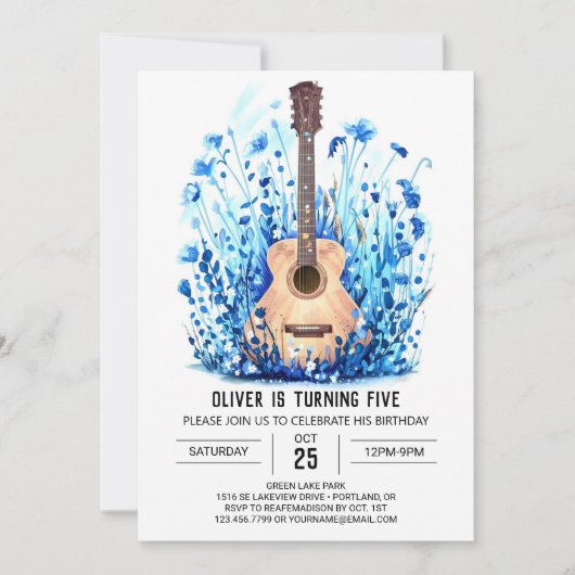 Invitation Simple Blue Guitar Boy Anniversaire (Devant)