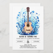 Invitation Simple Blue Guitar Boy Anniversaire (Devant / Derrière)