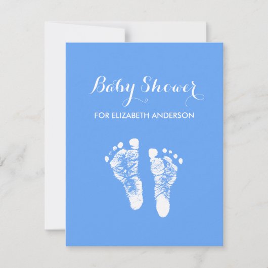Invitation Simple Blue Nouveau-né Empreintes Baby shower garç (Devant)