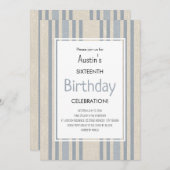 Invitation Simple Blue Striped Birthday (Devant / Derrière)