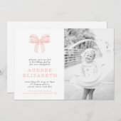 Invitation Simple Blush Coquette Bow Photo Anniversaire (Devant / Derrière)