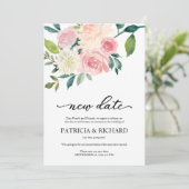 Invitation Simple Blush Floral New Date Mariage Postponction (Debout devant)