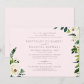 Invitation Simple Blush & Gold Floral Les deux parents Mariag (Devant / Derrière)