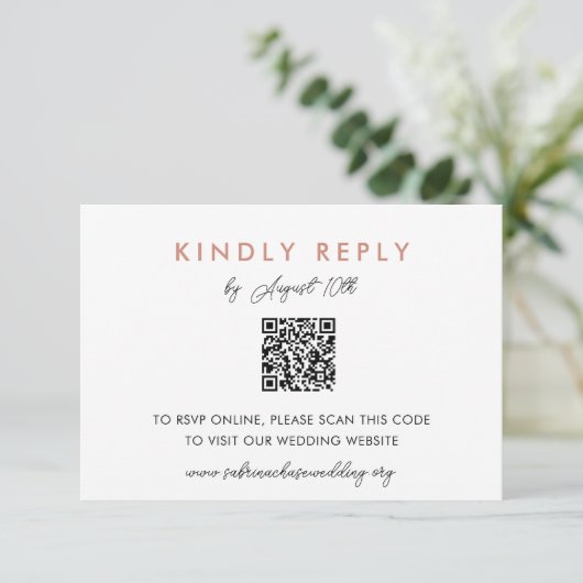 Invitation Simple Blush Mariage Website RSVP QR Code Card (Debout devant)
