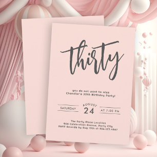 Invitation Simple Blush Pink 30e fête d'anniversaire