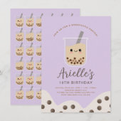 Invitation Simple Boba Bubble Lait Thé pourpre Anniversaire (Devant / Derrière)