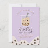 Invitation Simple Boba Bubble Lait Thé pourpre Anniversaire (Devant)