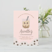 Invitation Simple Boba Bubble Milk Tea rose Anniversaire (Debout devant)