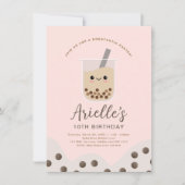 Invitation Simple Boba Bubble Milk Tea rose Anniversaire (Devant)