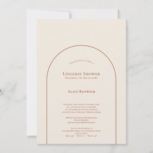 Invitation Simple Boho Arch ivoire Lingerie Douche (Devant)