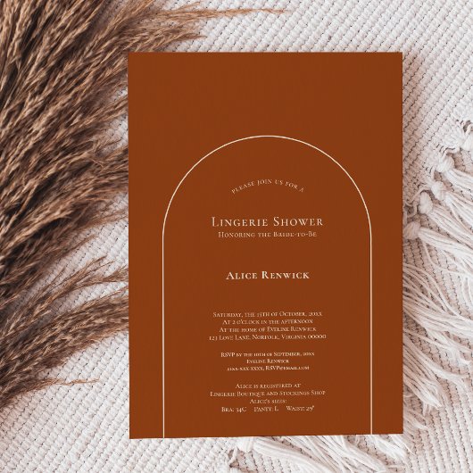 Invitation Simple Boho Arch Terracotta Lingerie Douche