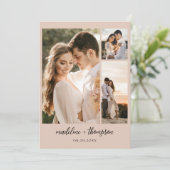 Invitation Simple Boho Beige Script Photo QR Code Mariage (Debout devant)