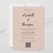 Invitation Simple Boho Beige Script Photo QR Code Mariage (Dos)