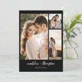 Invitation Simple Boho Black Script Photo QR Code Mariage (Debout devant)