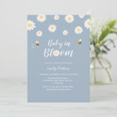 Invitation Simple Boho Blue Daisy Bébé En Fleur Boy Douche (Debout devant)