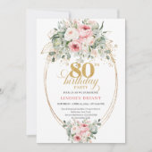 Invitation Simple Boho Blush Roses Greenery 80e Anniversaire (Devant)