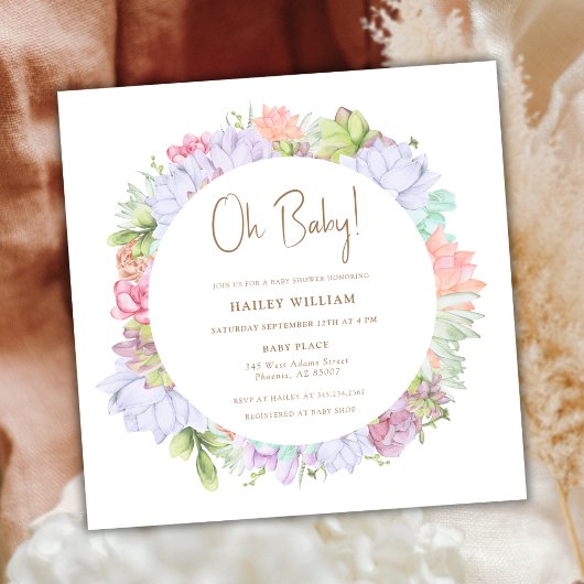 Invitation Simple Boho Cactus Désert Oh Baby shower