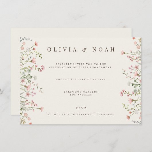 Invitation simple Boho Fleur sauvage Engagement Pa (Devant / Derrière)