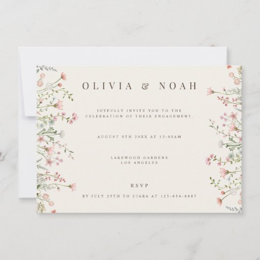 Invitation simple Boho Fleur sauvage Engagement Pa (Devant)