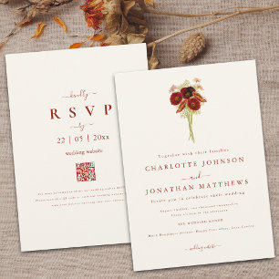 Invitation Simple Boho Fleur Sauvage Mariage Brun Orange