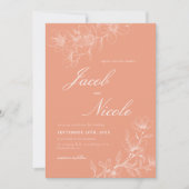 Invitation Simple Boho Floral Script Coral Mariage (Devant)