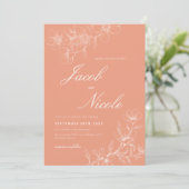 Invitation Simple Boho Floral Script Coral Mariage (Debout devant)
