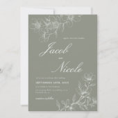 Invitation Simple Boho Floral Script Sage Green Mariage (Devant)