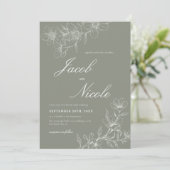 Invitation Simple Boho Floral Script Sage Green Mariage (Debout devant)