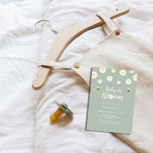 Invitation Simple Boho Green Daisy Bébé dans la douche en fle
