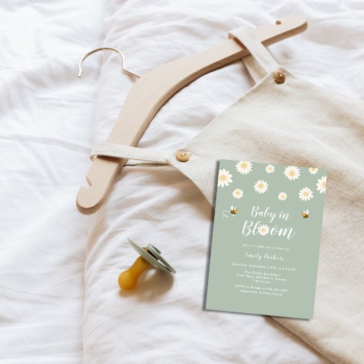 Invitation Simple Boho Green Daisy Bébé dans la douche en fle
