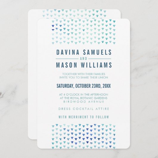 Invitation SIMPLE BOHO MARIAGE triangle moderne motif bleu  (Devant / Derrière)
