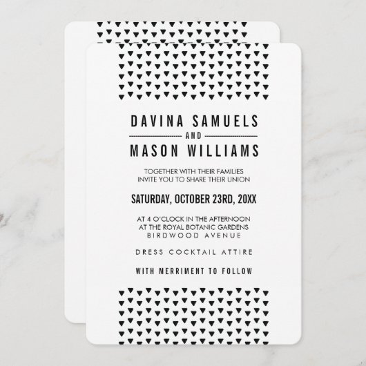 Invitation SIMPLE BOHO MARIAGE triangle moderne motif noir (Devant / Derrière)