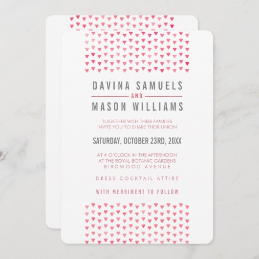 Invitation SIMPLE BOHO MARIAGE triangle moderne motif rose (Devant / Derrière)