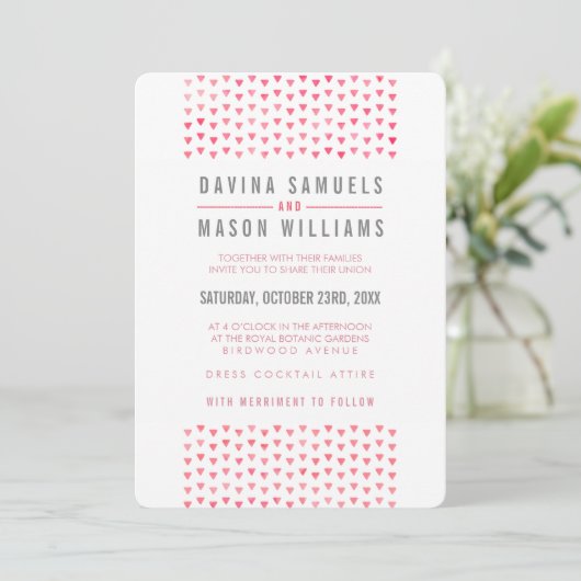 Invitation SIMPLE BOHO MARIAGE triangle moderne motif rose (Debout devant)