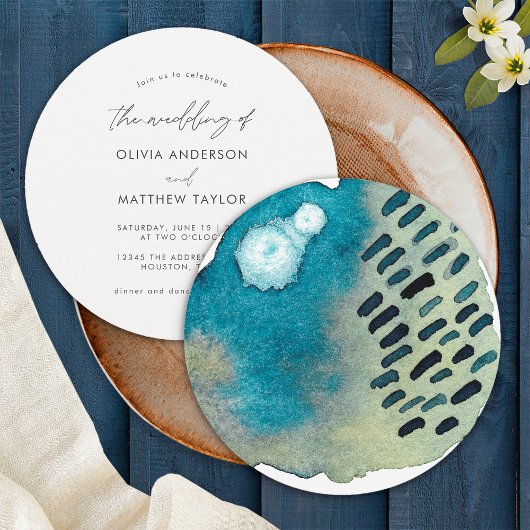 Invitation Simple Boho Navy Mariage Abstrait Aquarelle