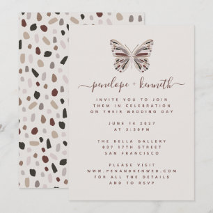 Invitation Simple Boho Papillon Mariage Bordeaux et Taupe