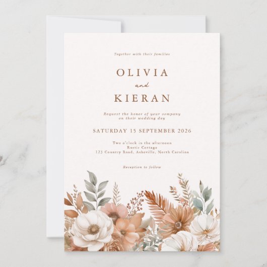 Invitation Simple Boho Rustique Mariage de automne Floral (Devant)
