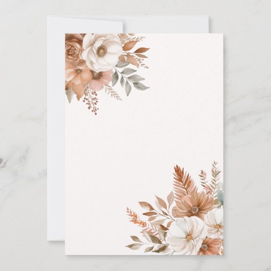 Invitation Simple Boho Rustique Mariage de automne Floral (Dos)