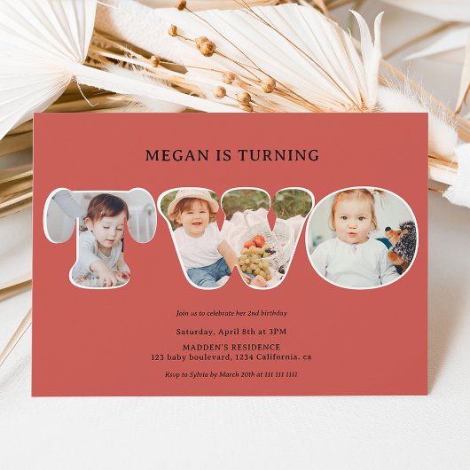 Invitation Simple boho terracotta 3 photos 2ème anniversaire