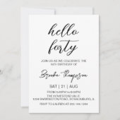 Invitation Simple Bonjour Quarante fête d'anniversaire 40e an (Devant)