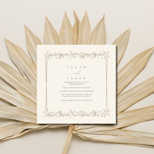 Invitation Simple Bordure de Coquillages Mariage sur la Plage