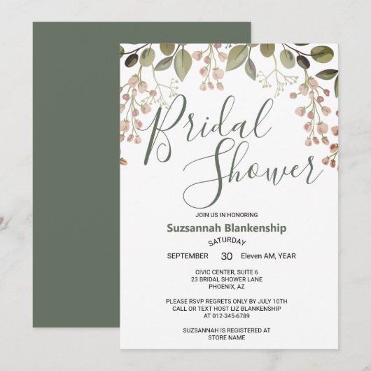 Invitation Simple bordure florale pastel pour douche de maria (Devant / Derrière)