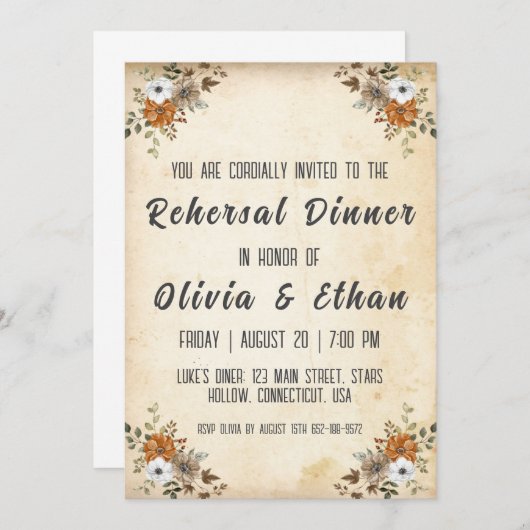 Invitation simple botanique et rustique dîner de répétition (Devant / Derrière)