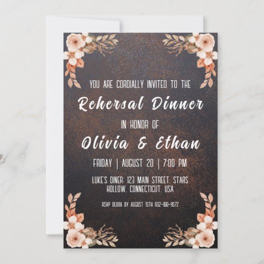 Invitation simple botanique et rustique dîner de répétition (Devant)