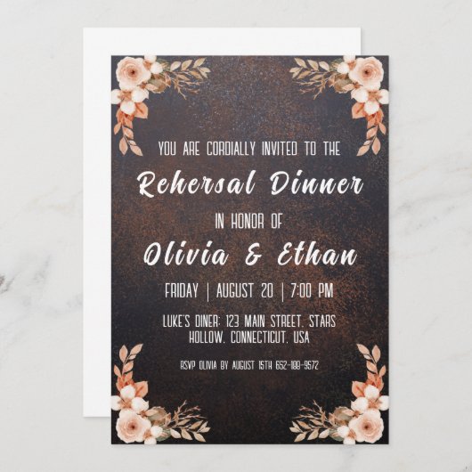 Invitation simple botanique et rustique dîner de répétition (Devant / Derrière)