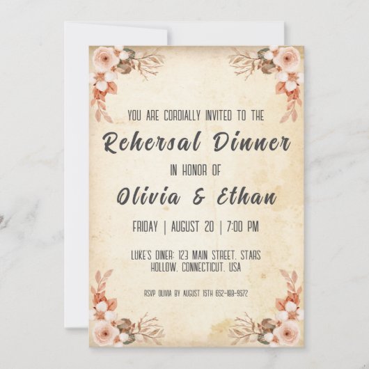 Invitation simple botanique et rustique dîner de répétition (Devant)