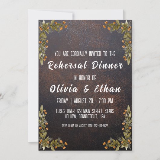 Invitation simple botanique et rustique dîner de répétition (Devant)