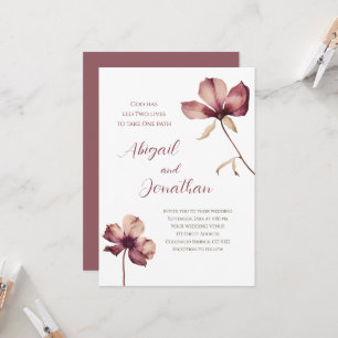 Invitation Simple Bourgogne Fleur sauvage Mariage chrétien