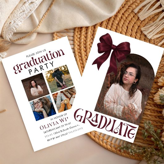 Invitation Simple  Bow Design Graduation with Photos
